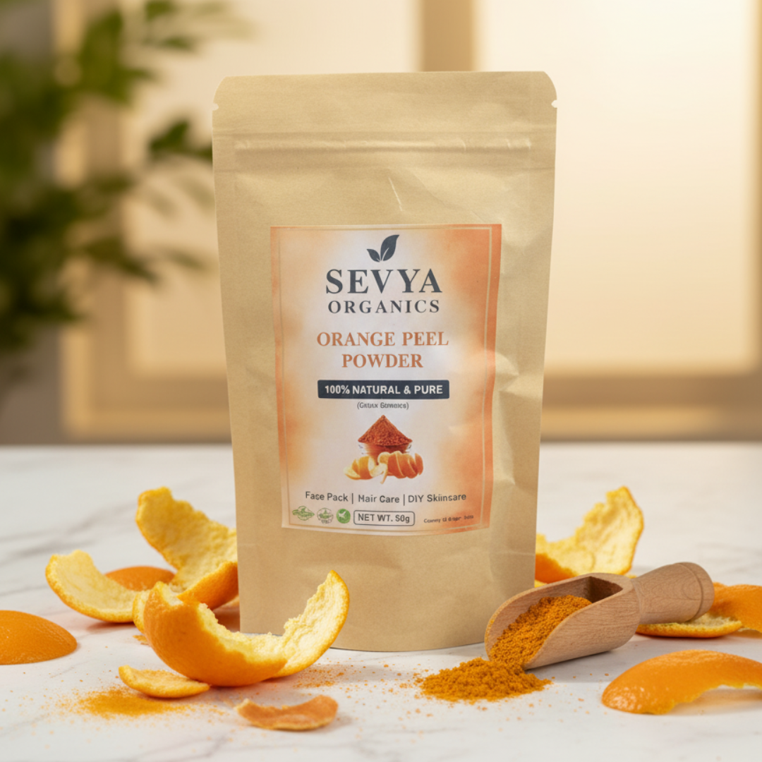 Sevya Organics 100% Pure & Organic Orange Peel Powder | Santra Chilka Powder for Face Pack, Skin Brightening, Tan Removal & Glowing Skin – 50g