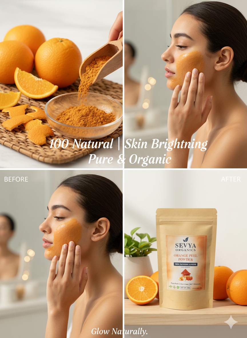 Sevya Organics 100% Pure & Organic Orange Peel Powder | Santra Chilka Powder for Face Pack, Skin Brightening, Tan Removal & Glowing Skin – 50g