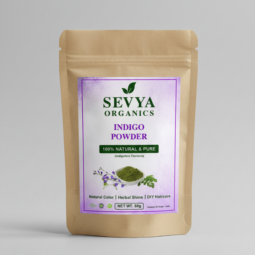 Sevya Organics Indigo Powder | 100% Natural & Chemical-Free Hair Color | Grey Coverage | Micro-Fine Premium Quality | Eco-Friendly Packaging | 50g