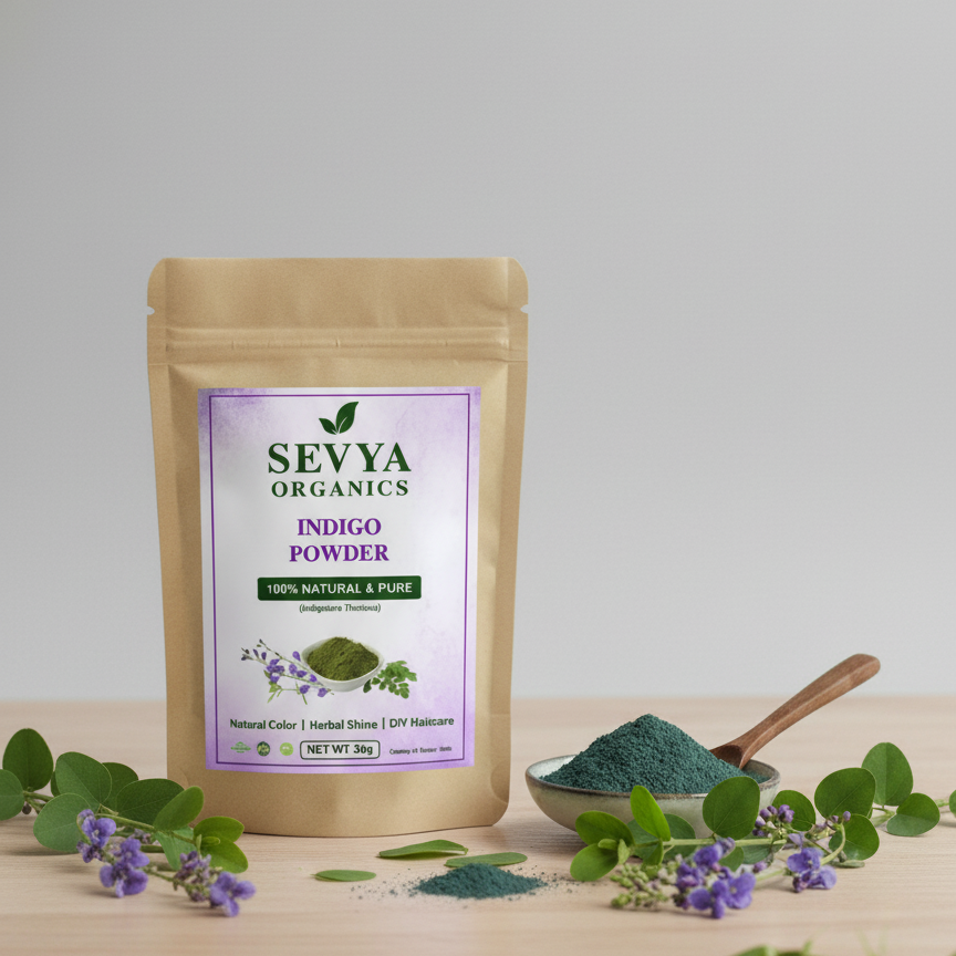 Sevya Organics Indigo Powder | 100% Natural & Chemical-Free Hair Color | Grey Coverage | Micro-Fine Premium Quality | Eco-Friendly Packaging | 50g