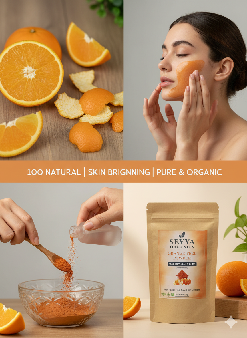 Sevya Organics 100% Pure & Organic Orange Peel Powder | Santra Chilka Powder for Face Pack, Skin Brightening, Tan Removal & Glowing Skin – 50g